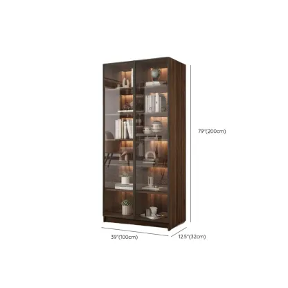 Large Modern Brown Cocoa Wood Bookcase with Glass Doors Image - 18