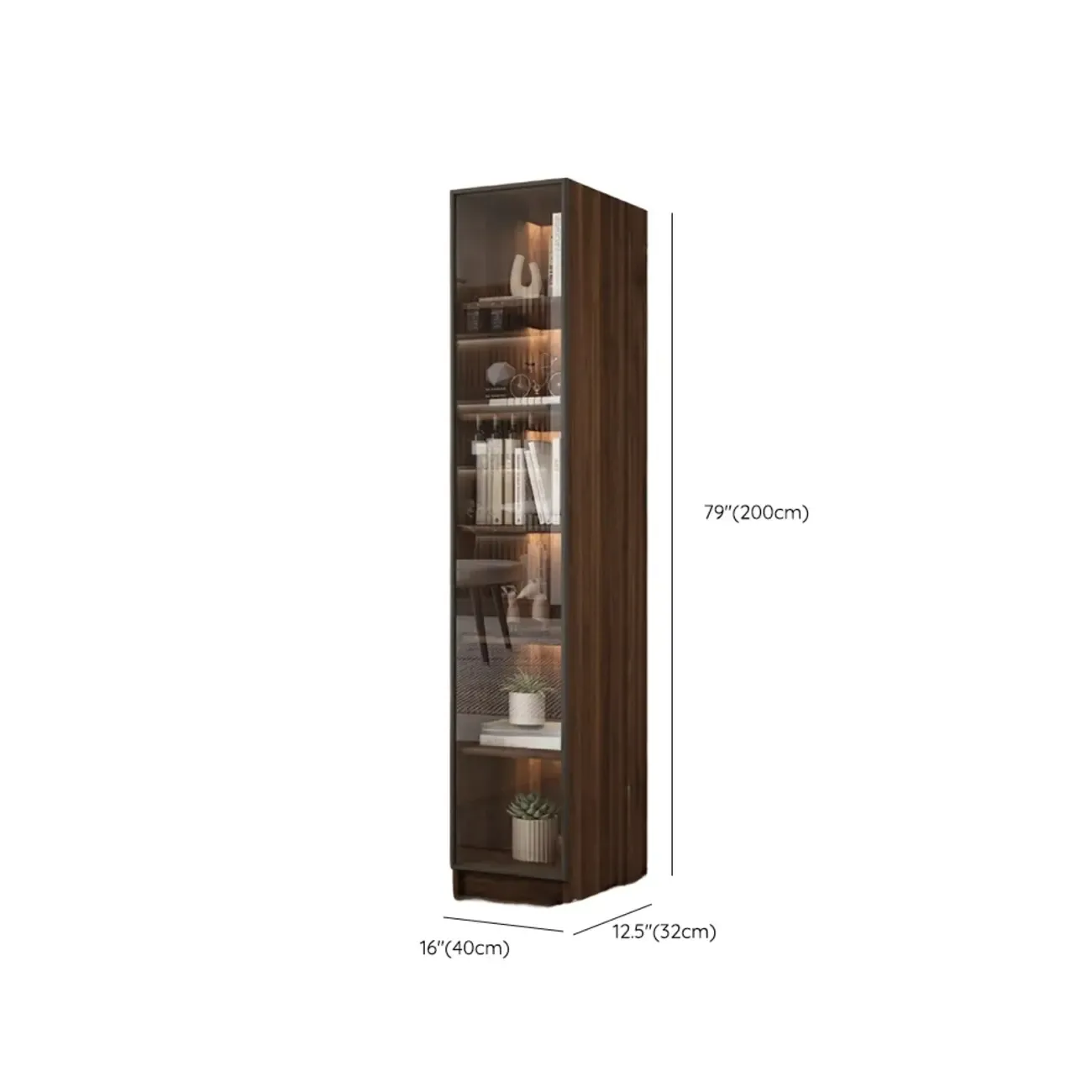 Large Modern Brown Cocoa Wood Bookcase with Glass Doors Image - 19