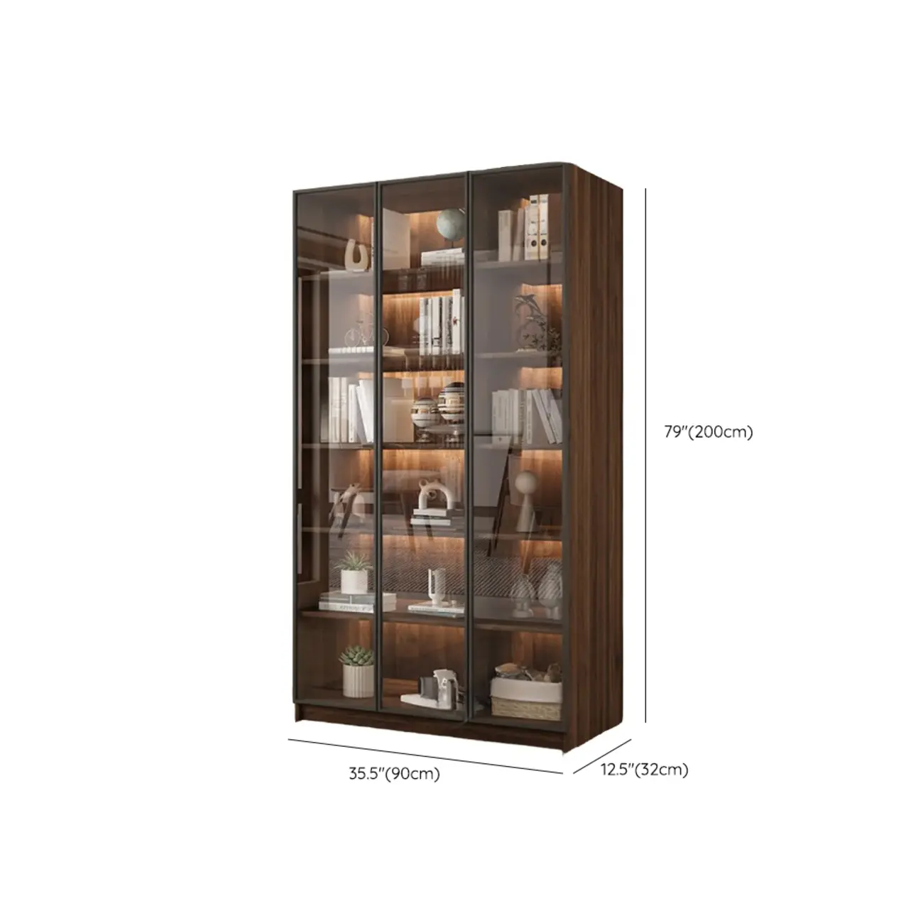 Large Modern Brown Cocoa Wood Bookcase with Glass Doors Image - 20 | homeyfad