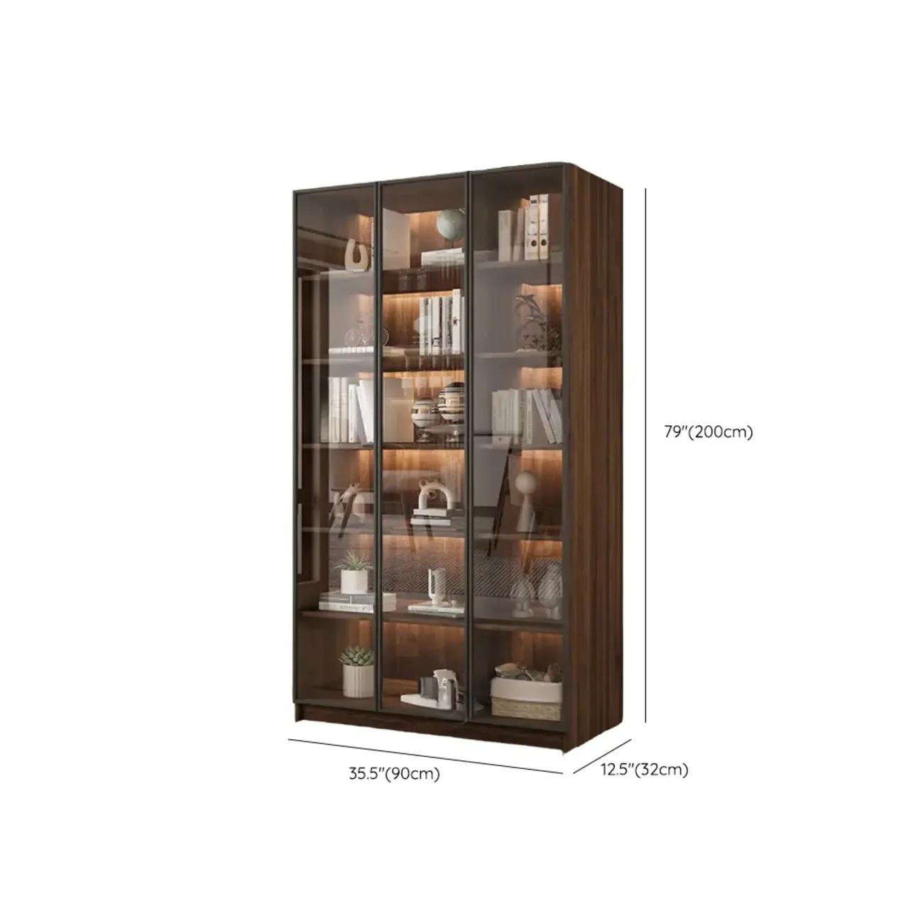 Large Modern Brown Cocoa Wood Bookcase with Glass Doors Image - 20