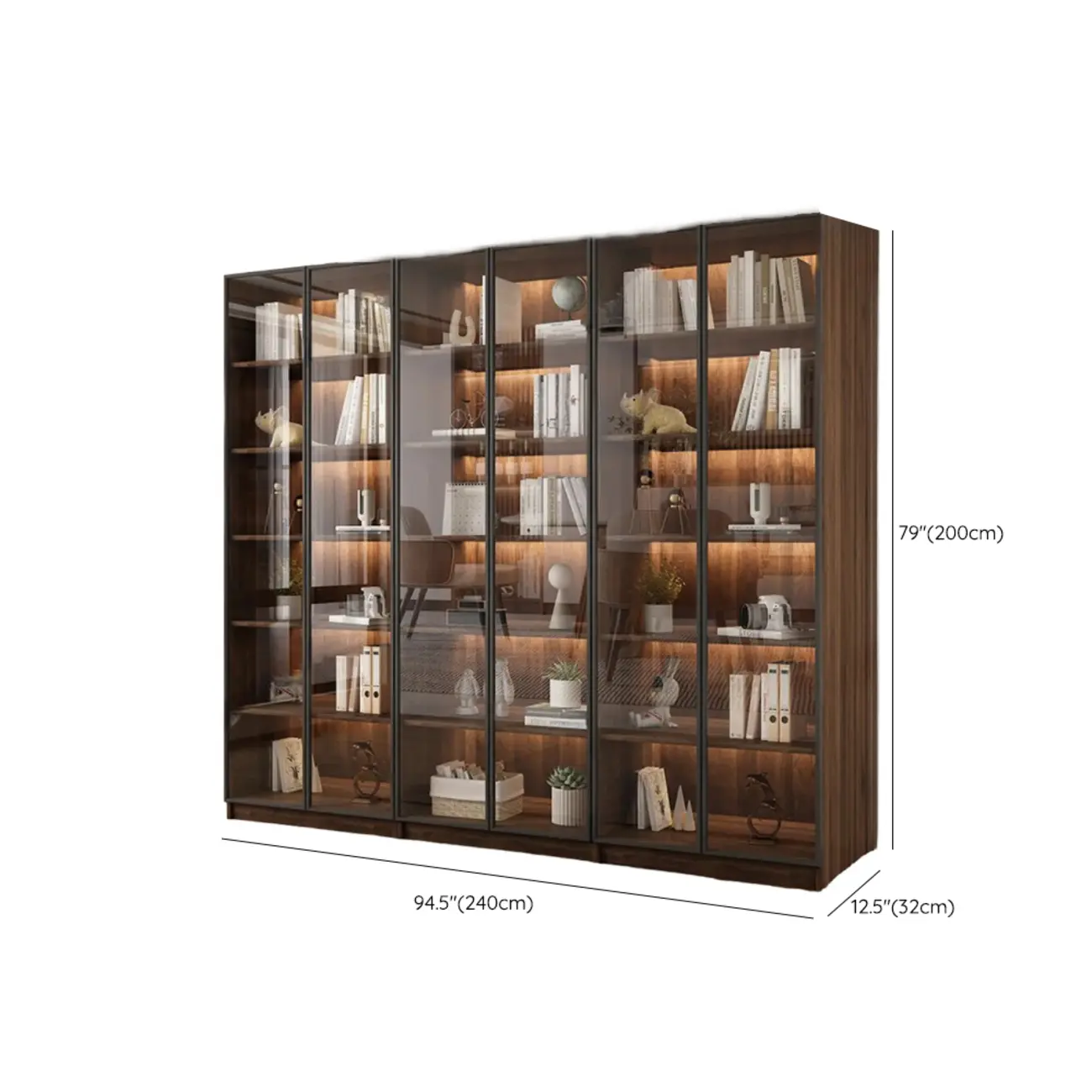 Large Modern Brown Cocoa Wood Bookcase with Glass Doors Image - 21 | homeyfad