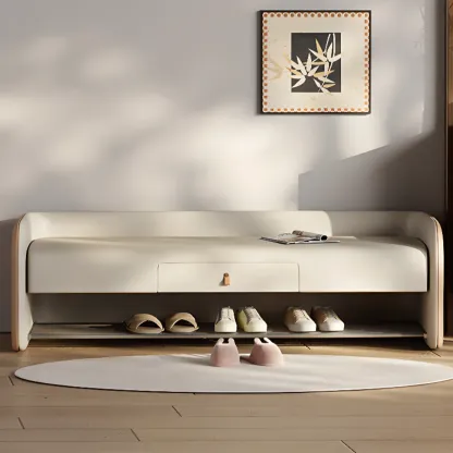 Living Room Pine Wood Upholstered Storage Bench with Backrest Image - 3