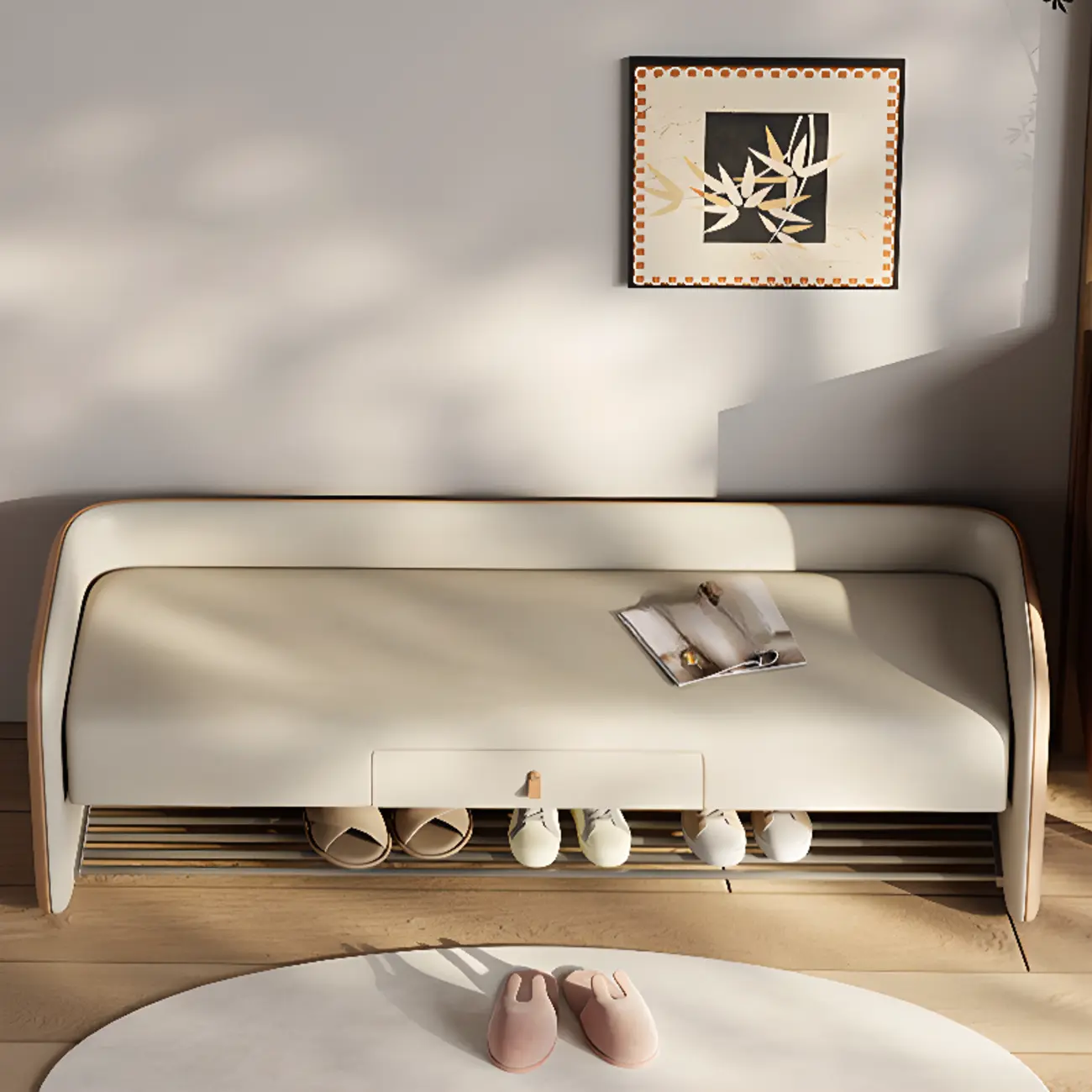 Living Room Pine Wood Upholstered Storage Bench with Backrest Image - 2 | homeyfad