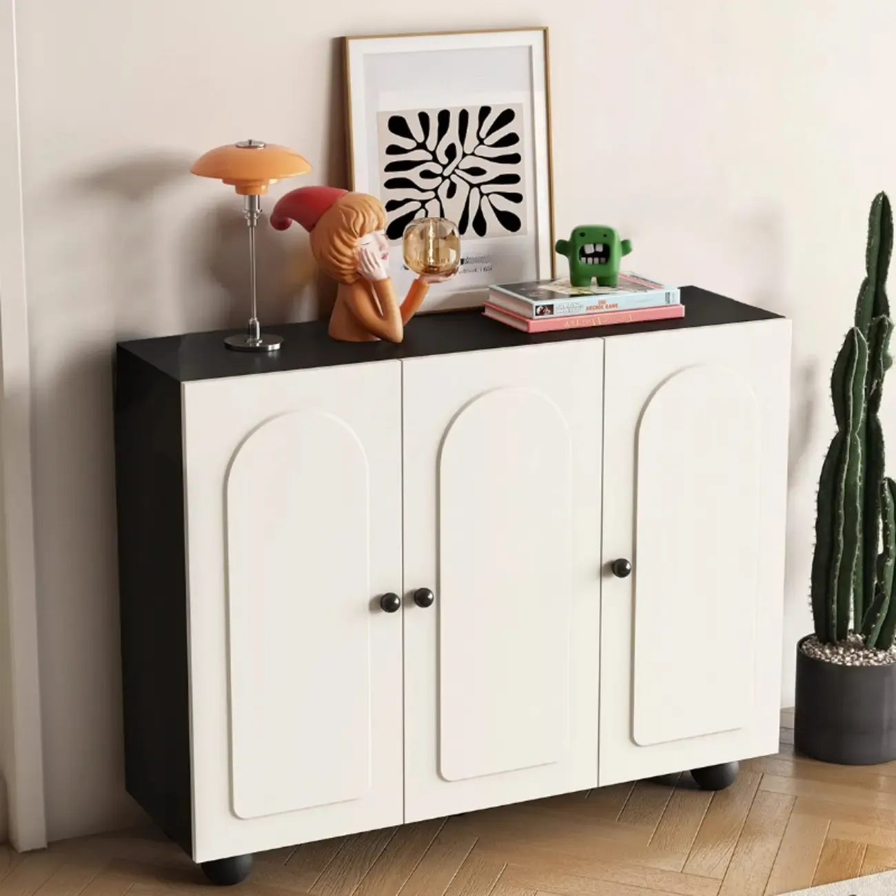 Chic Adjustable Shelves Wood Shoe Cabinet in White/Black Image - 5