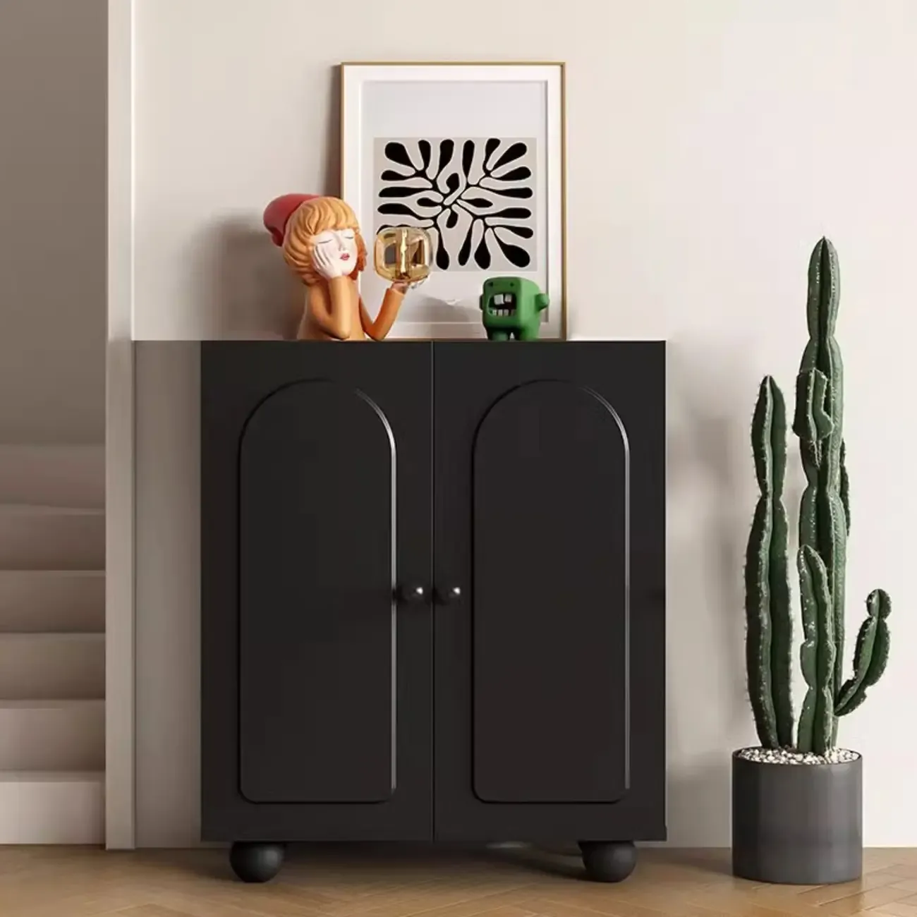 Chic Adjustable Shelves Wood Shoe Cabinet in White/Black Image - 6