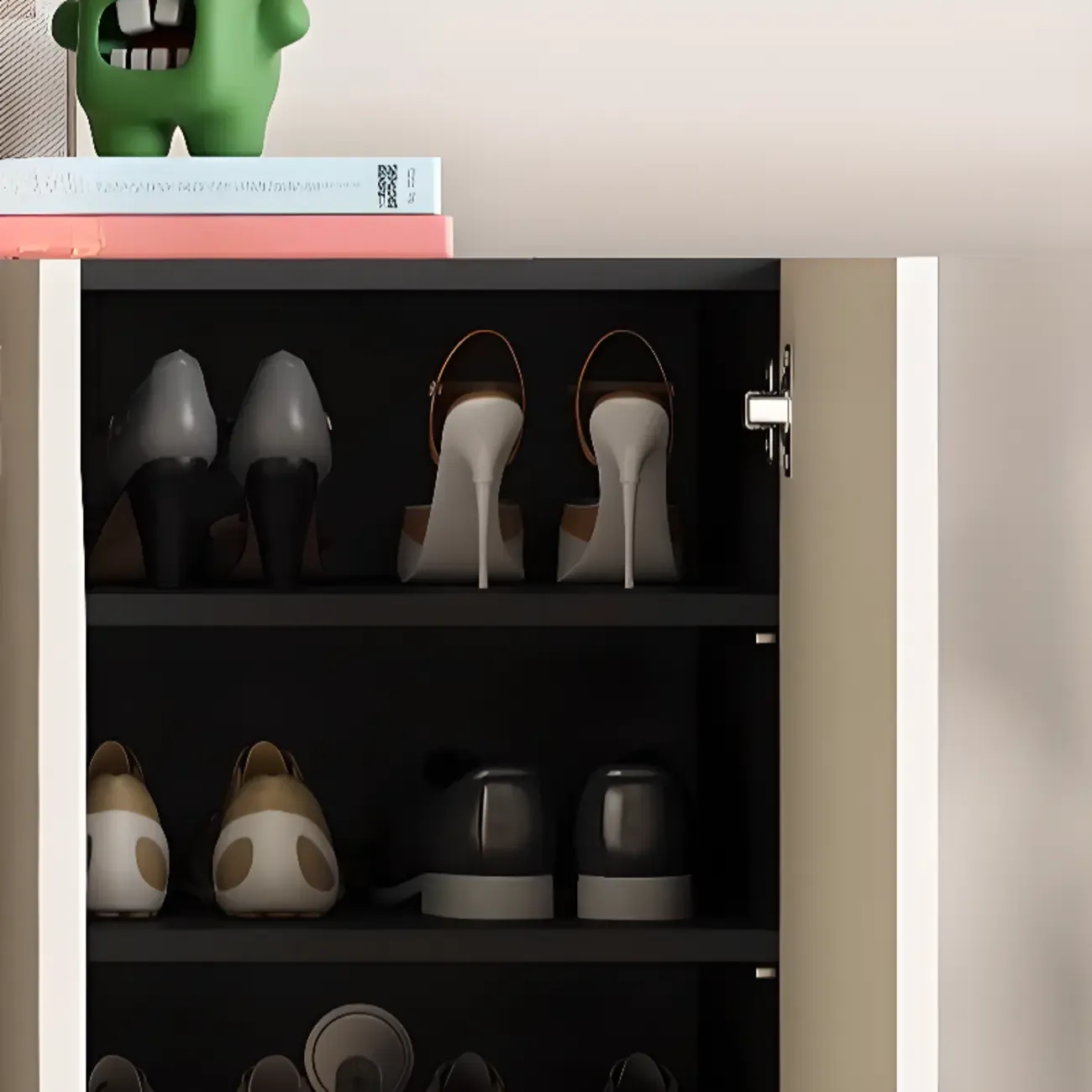 Chic Adjustable Shelves Wood Shoe Cabinet in White/Black Image - 17