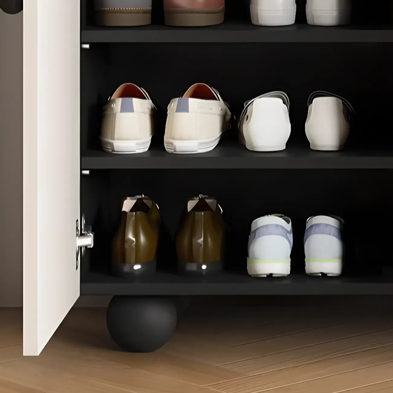 Chic Adjustable Shelves Wood Shoe Cabinet in White/Black Image - 18