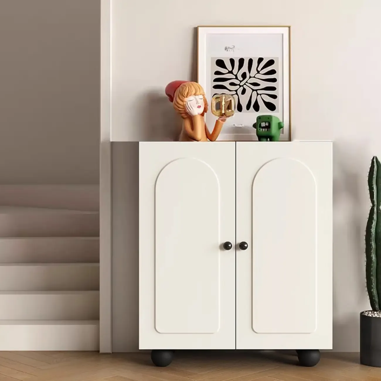 Chic Adjustable Shelves Wood Shoe Cabinet in White/Black Image - 14