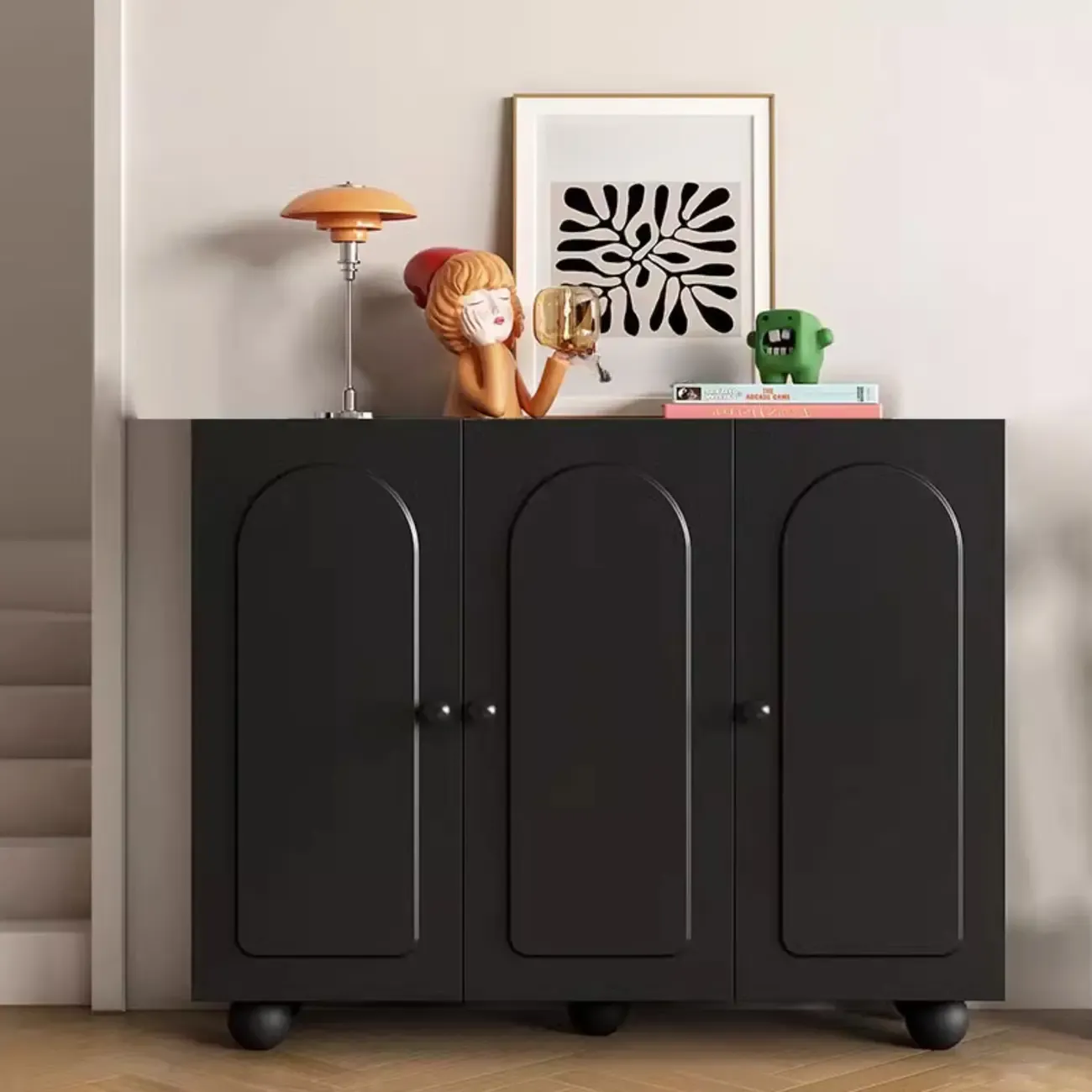 Chic Adjustable Shelves Wood Shoe Cabinet in White/Black Image - 9