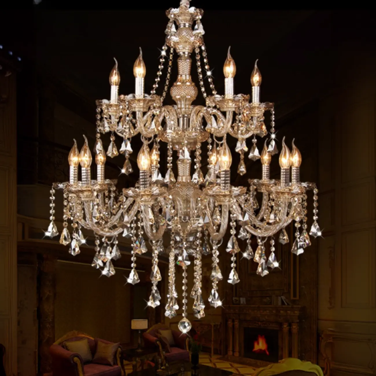 Elegant 2-tier Amber Crystal Candelabra Chandelier Image - 1 | homeyfad