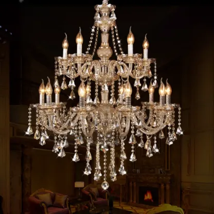 Elegant 2-tier Amber Crystal Candelabra Chandelier Image - 1