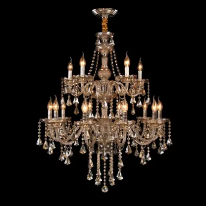 Elegant 2-tier Amber Crystal Candelabra Chandelier Image - 2
