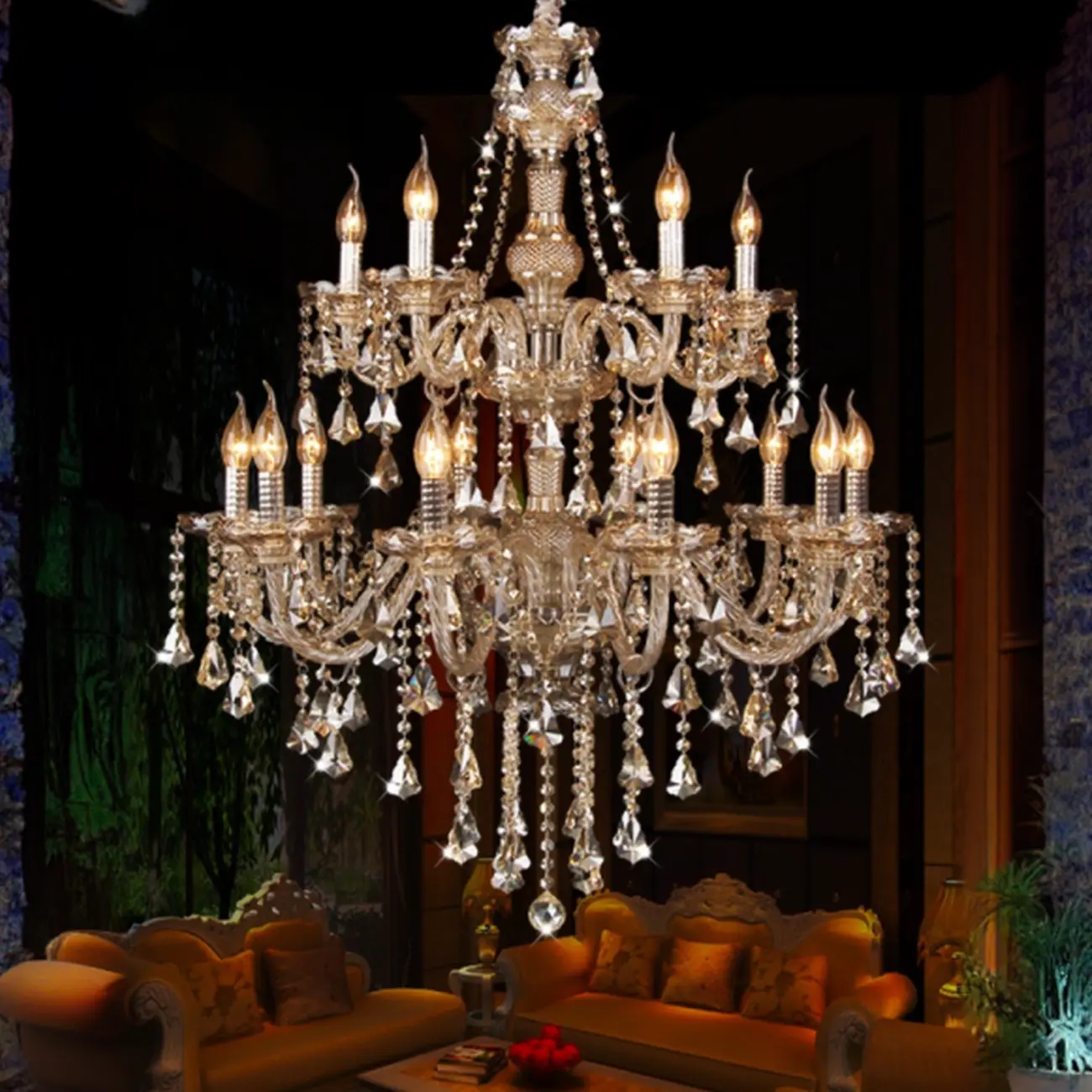 Elegant 2-tier Amber Crystal Candelabra Chandelier Image - 4 | homeyfad
