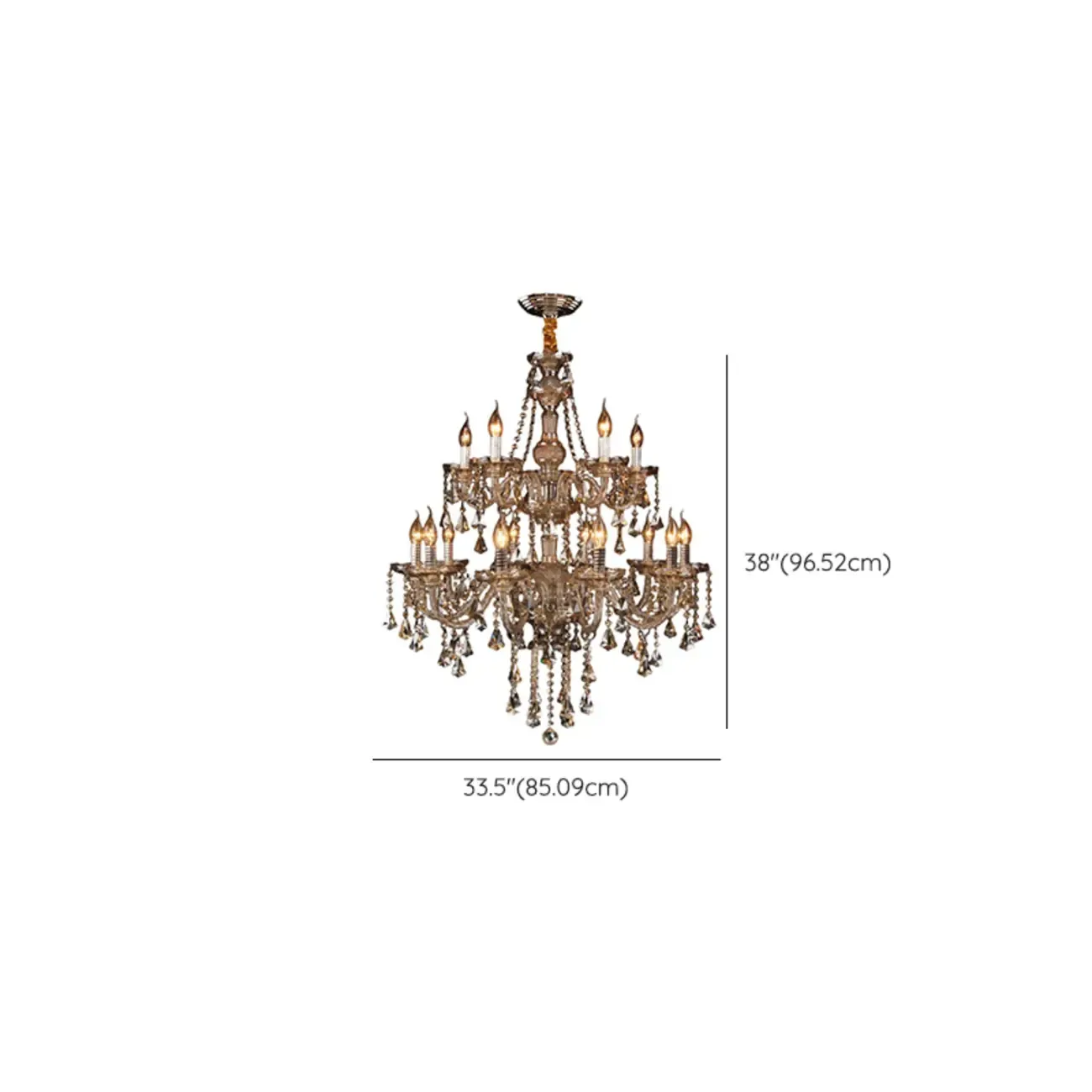 Elegant 2-tier Amber Crystal Candelabra Chandelier #size