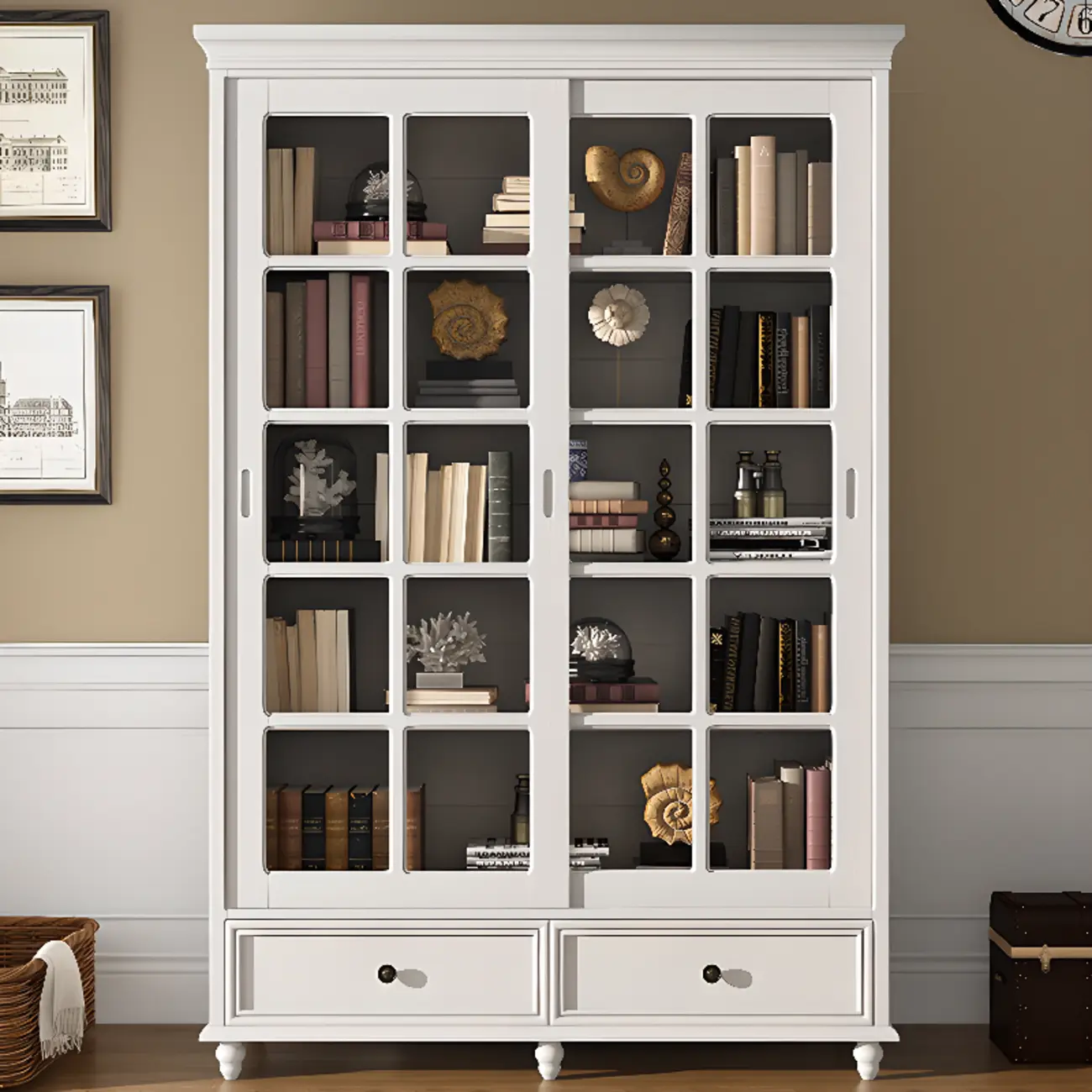 Large Wooden White Storage Sliding Door Display Cabinet Image - 1 | homeyfad