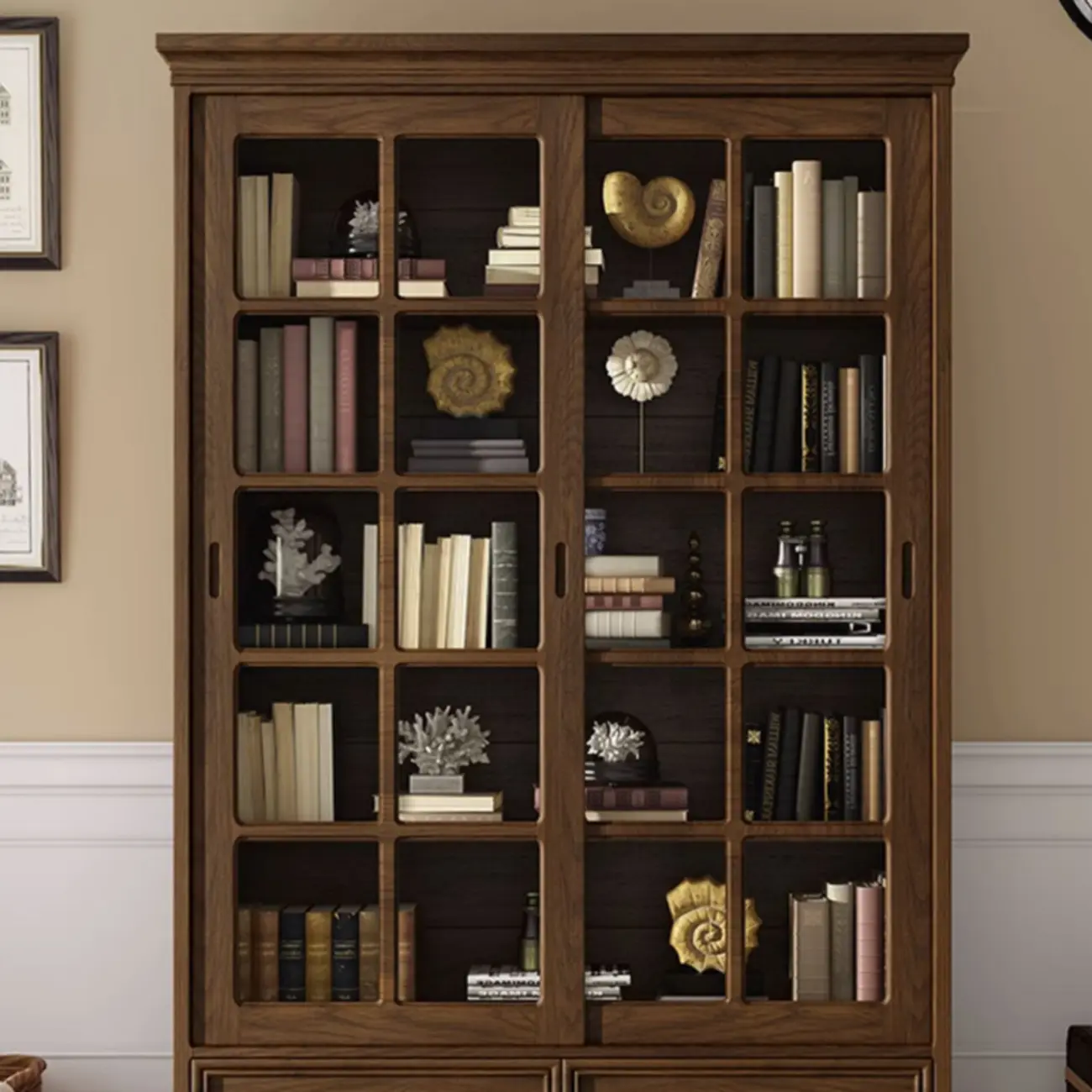 Large Wooden White Storage Sliding Door Display Cabinet Image - 2 | homeyfad