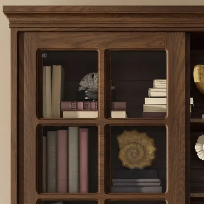 Large Wooden White Storage Sliding Door Display Cabinet Image - 7