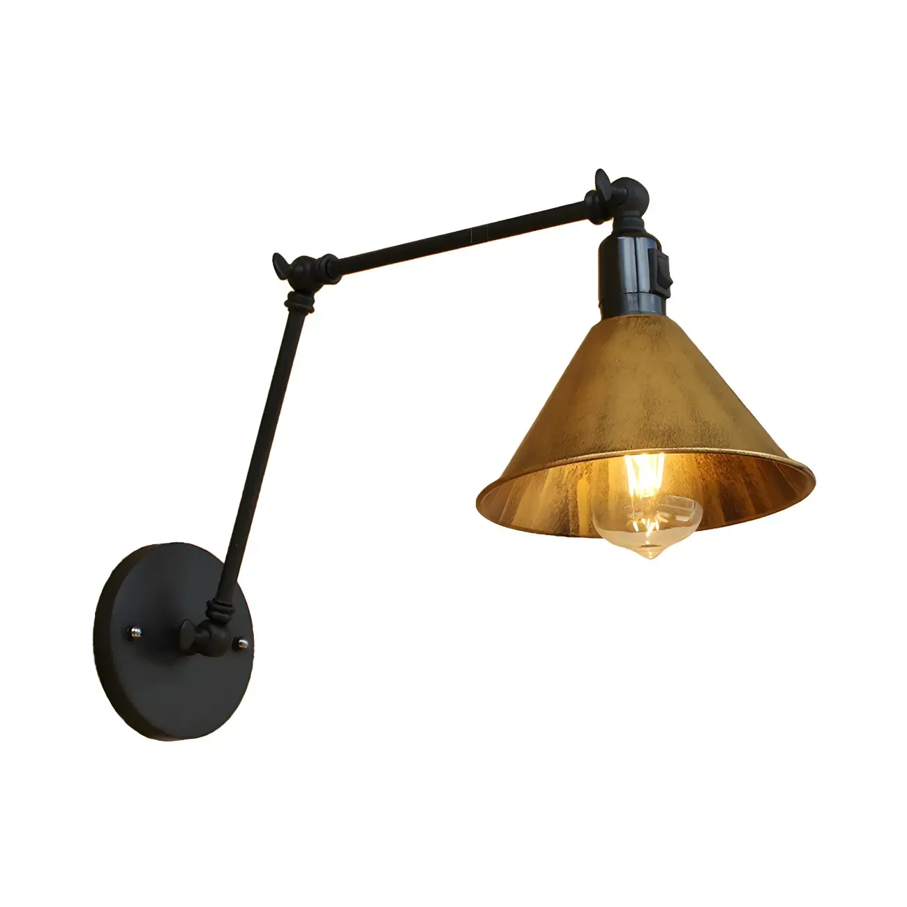 Industrial Metal Black Antique Brass Swing Arm Wall Light Image - 4