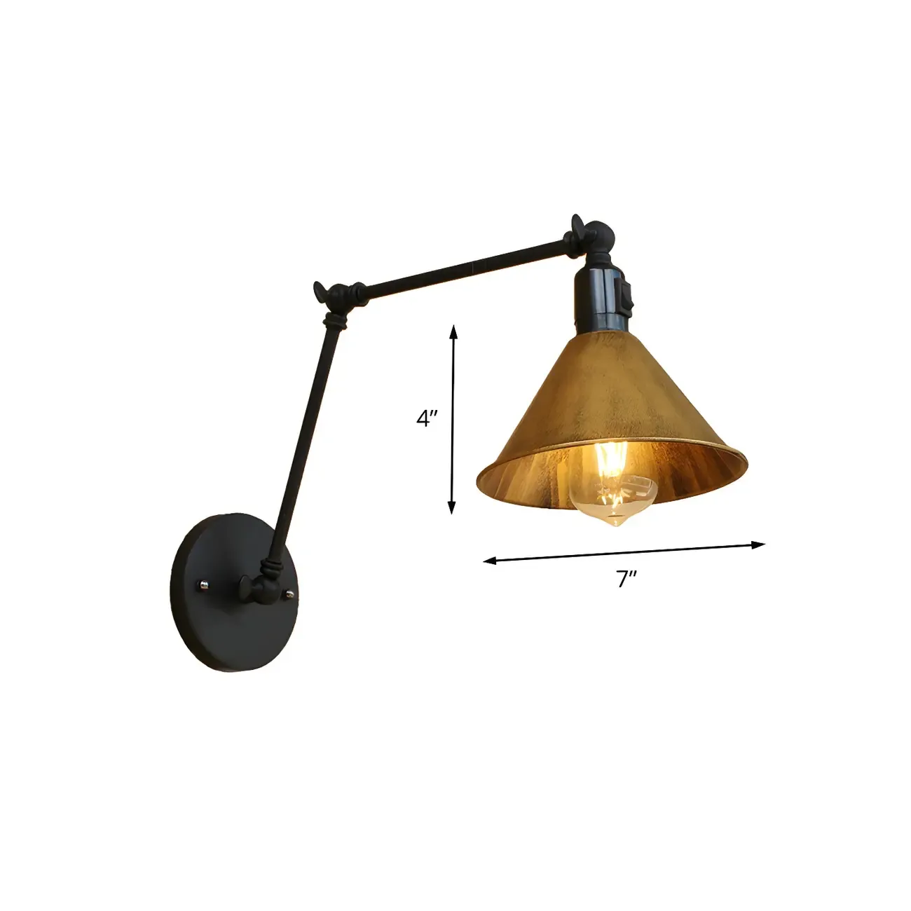 Industrial Metal Black Antique Brass Swing Arm Wall Light Image - 5