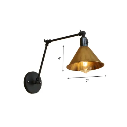 Industrial Metal Black Antique Brass Swing Arm Wall Light Image - 5