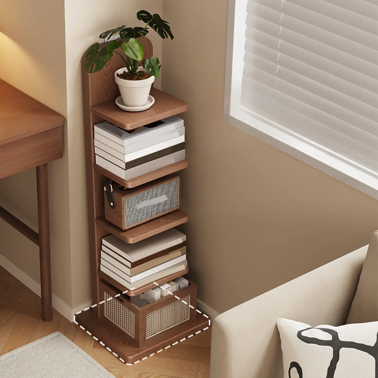Narrow Wooden Multi-Shelf Closed Back Ladder Bookshelf Image - 3 | homeyfad