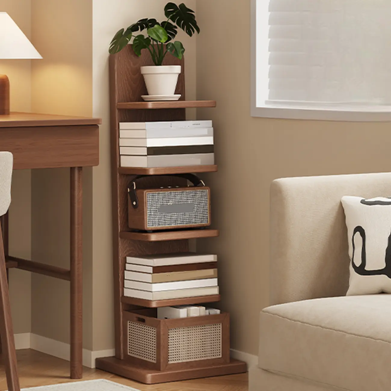 Narrow Wooden Multi-Shelf Closed Back Ladder Bookshelf Image - 4 | homeyfad