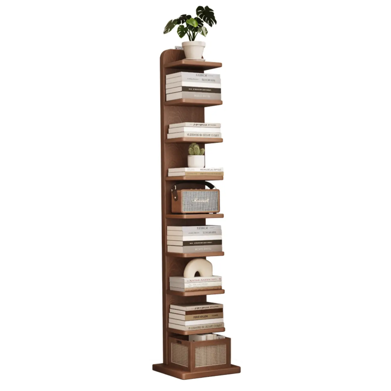 Narrow Wooden Multi-Shelf Closed Back Ladder Bookshelf Image - 11 | homeyfad