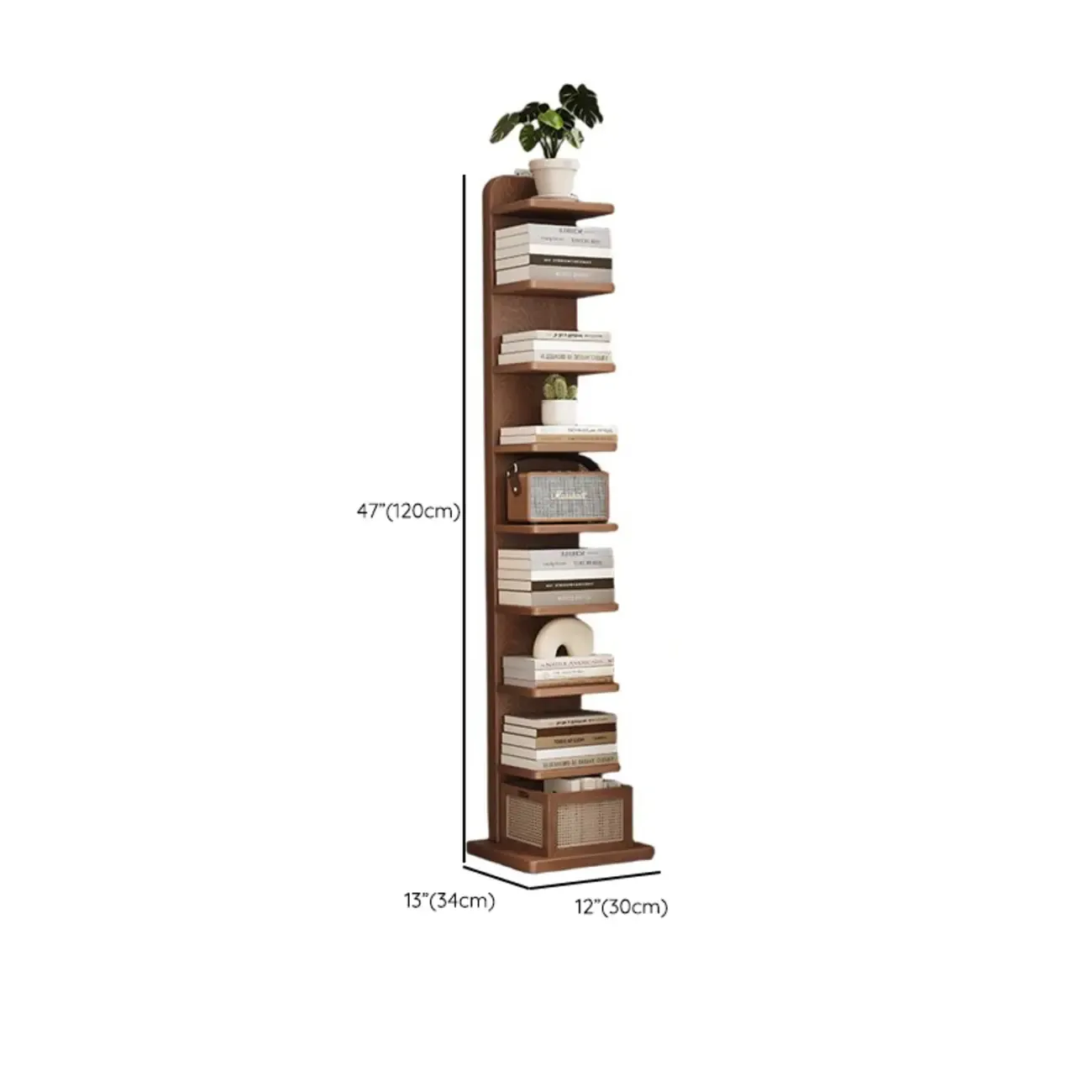 Narrow Wooden Multi-Shelf Closed Back Ladder Bookshelf Image - 13