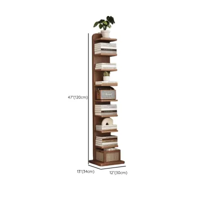 Narrow Wooden Multi-Shelf Closed Back Ladder Bookshelf Image - 13