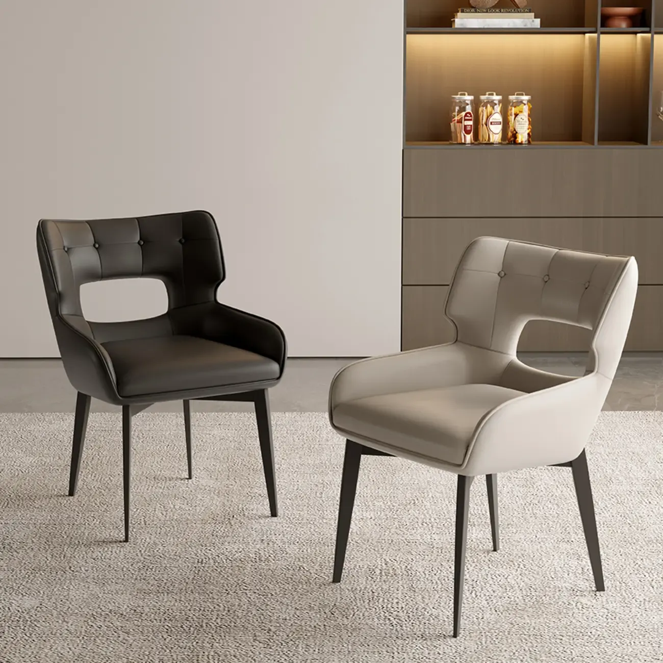 Modern Faux Leather Open Back Arm Dining Chair Image - 5