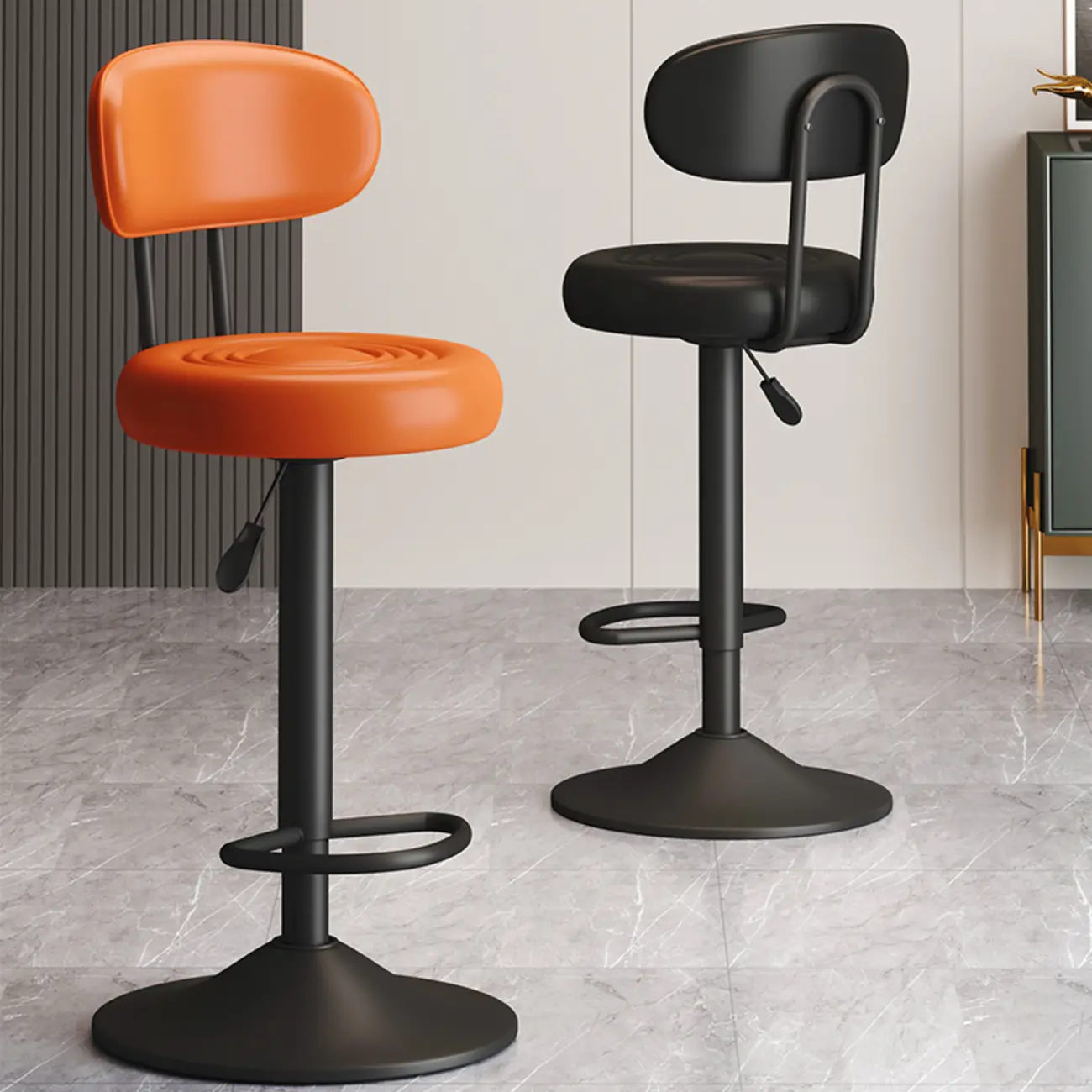 Modern Round Adjustable Faux Leather Swivel Bar Stools Image - 1 | homeyfad