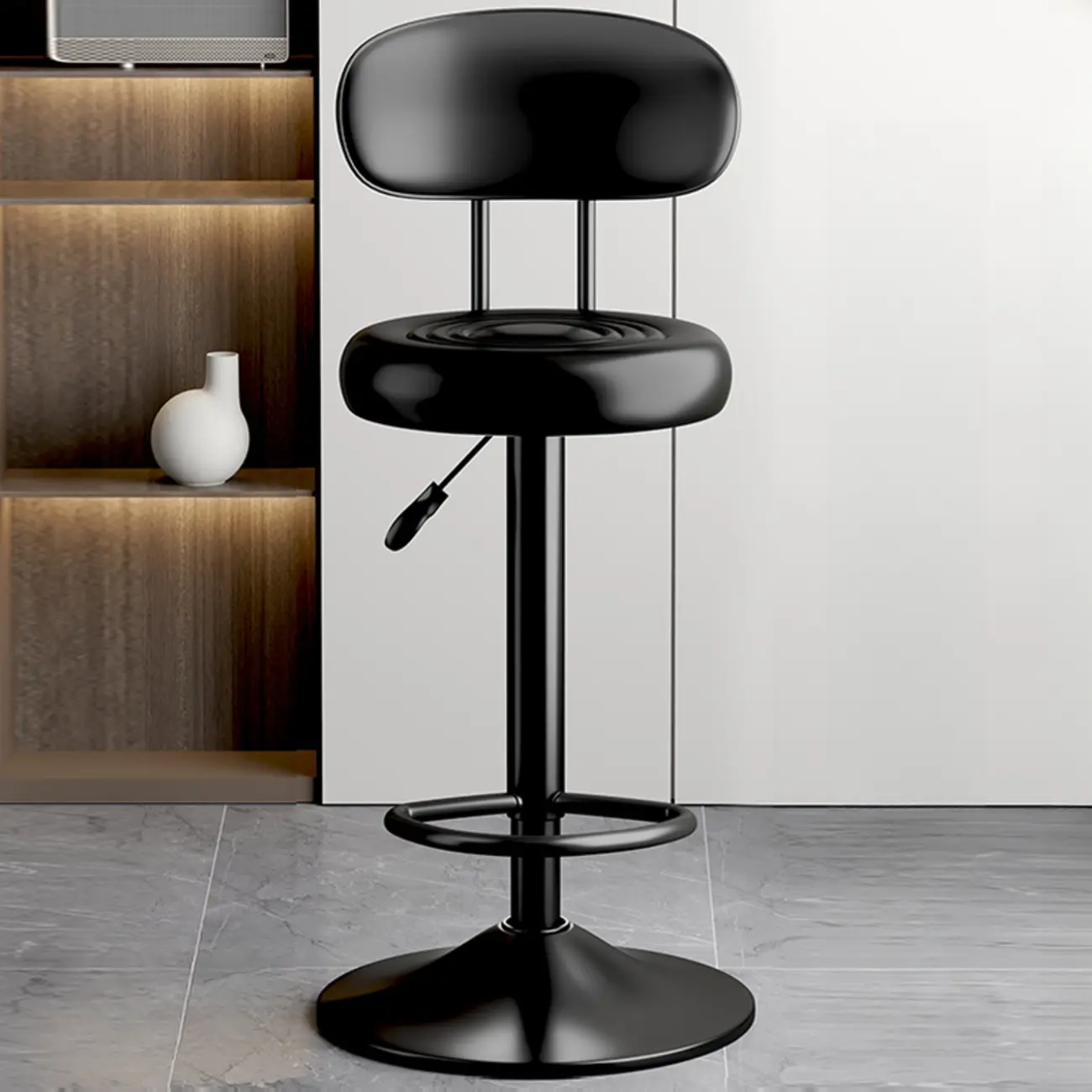 Modern Round Adjustable Faux Leather Swivel Bar Stools Image - 2 | homeyfad