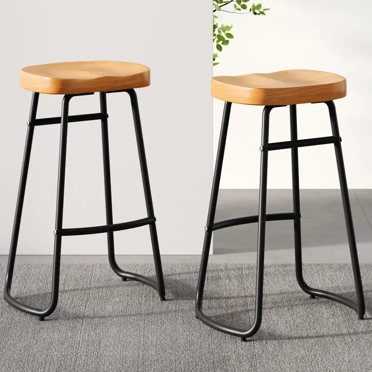 Brown Saddle Backless Counter Bar Stools with Footrest Image - 1