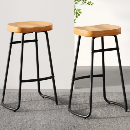 Brown Saddle Backless Counter Bar Stools with Footrest Image - 1