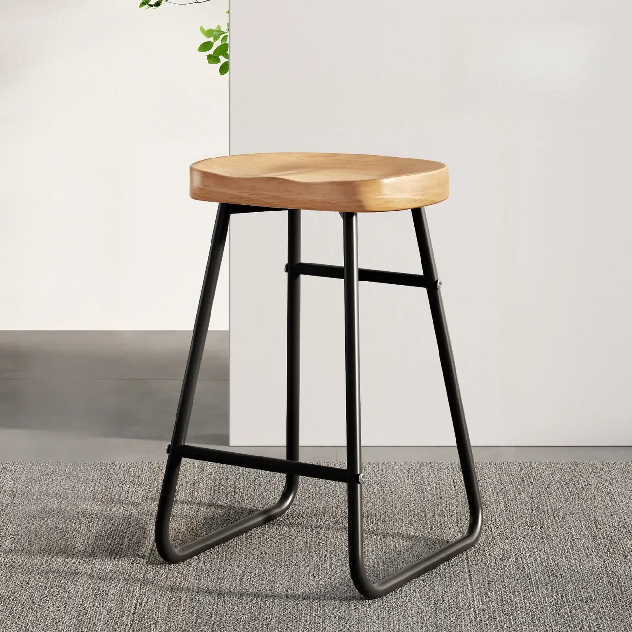 Brown Saddle Backless Counter Bar Stools with Footrest Image - 10