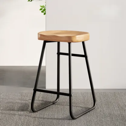 Brown Saddle Backless Counter Bar Stools with Footrest Image - 10