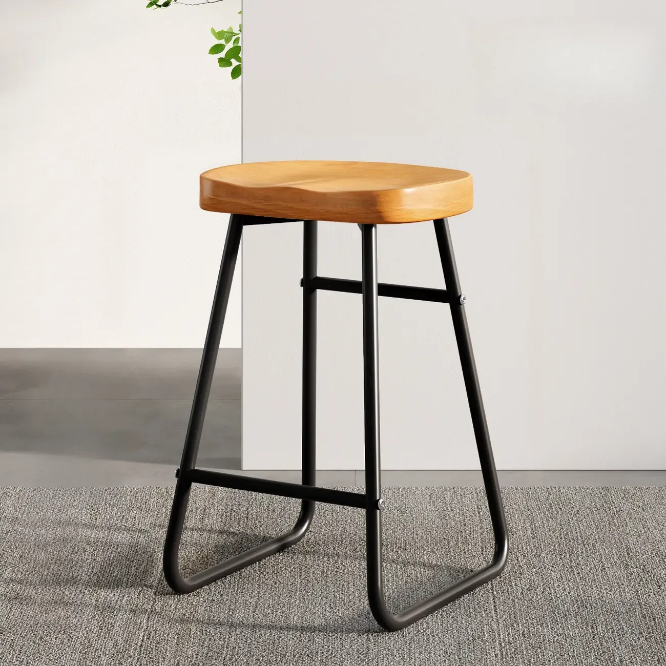 Brown Saddle Backless Counter Bar Stools with Footrest Image - 2