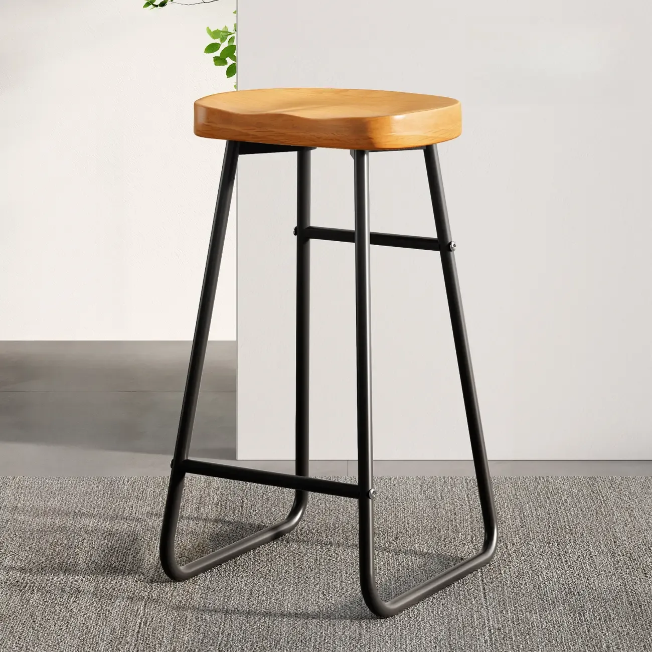 Brown Saddle Backless Counter Bar Stools with Footrest Image - 9
