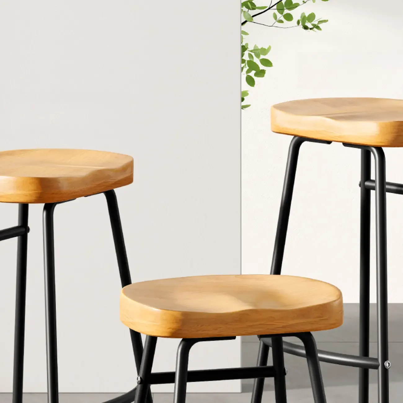 Brown Saddle Backless Counter Bar Stools with Footrest Image - 5