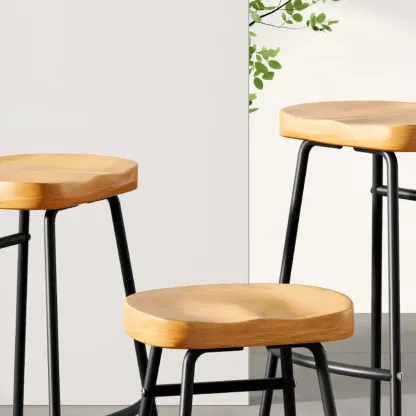 Brown Saddle Backless Counter Bar Stools with Footrest Image - 5