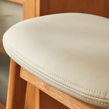 Brown Saddle Leather Seat Wooden Backless Bar Stools Image - 4