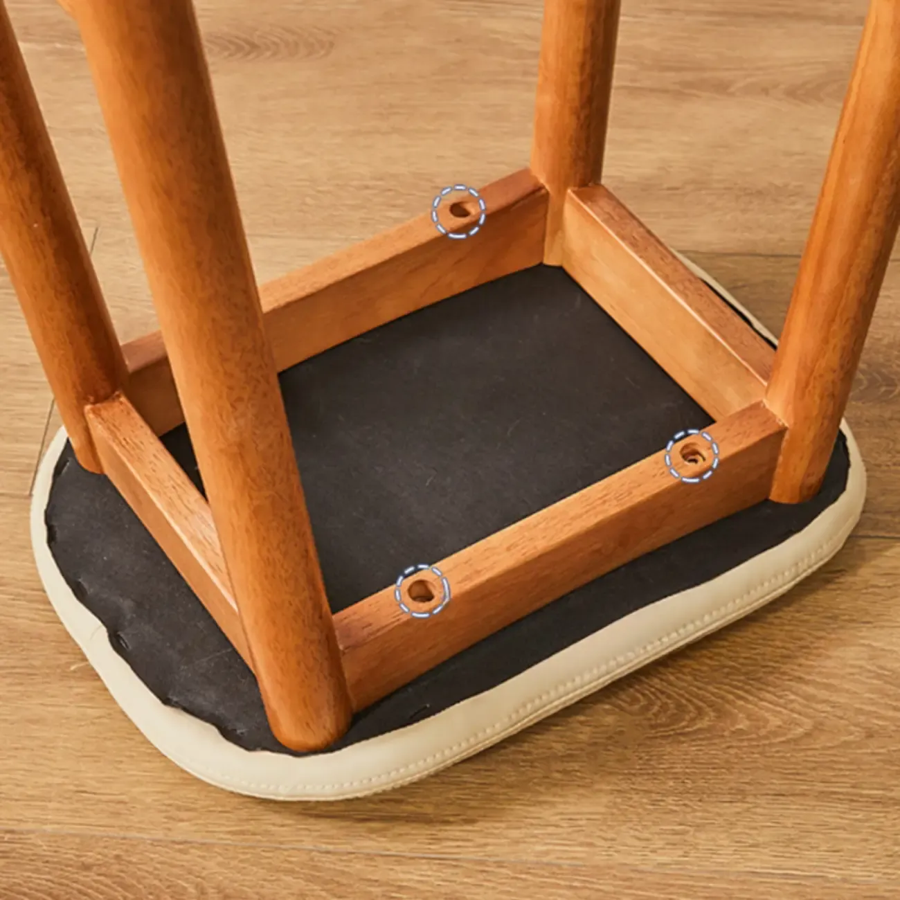 Brown Saddle Leather Seat Wooden Backless Bar Stools Image - 2