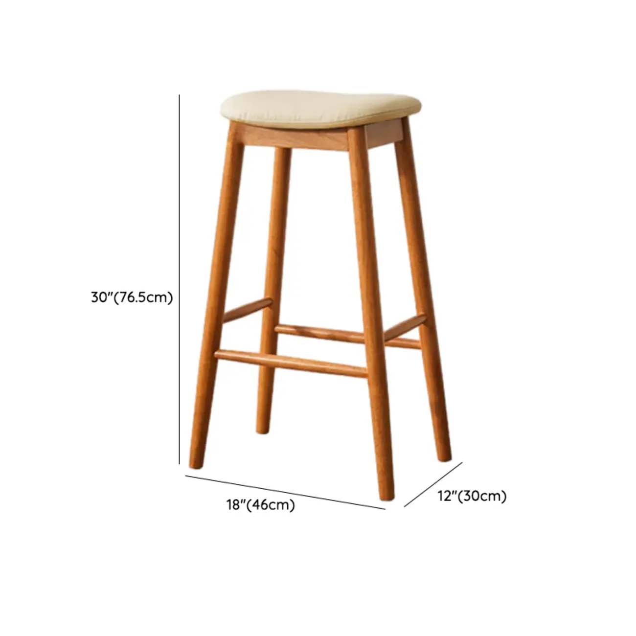 Brown Saddle Leather Seat Wooden Backless Bar Stools #size