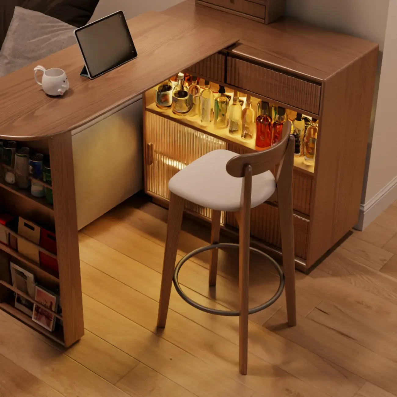 Comfortable Square Brown Wood Bar Stool with Backs Image - 1