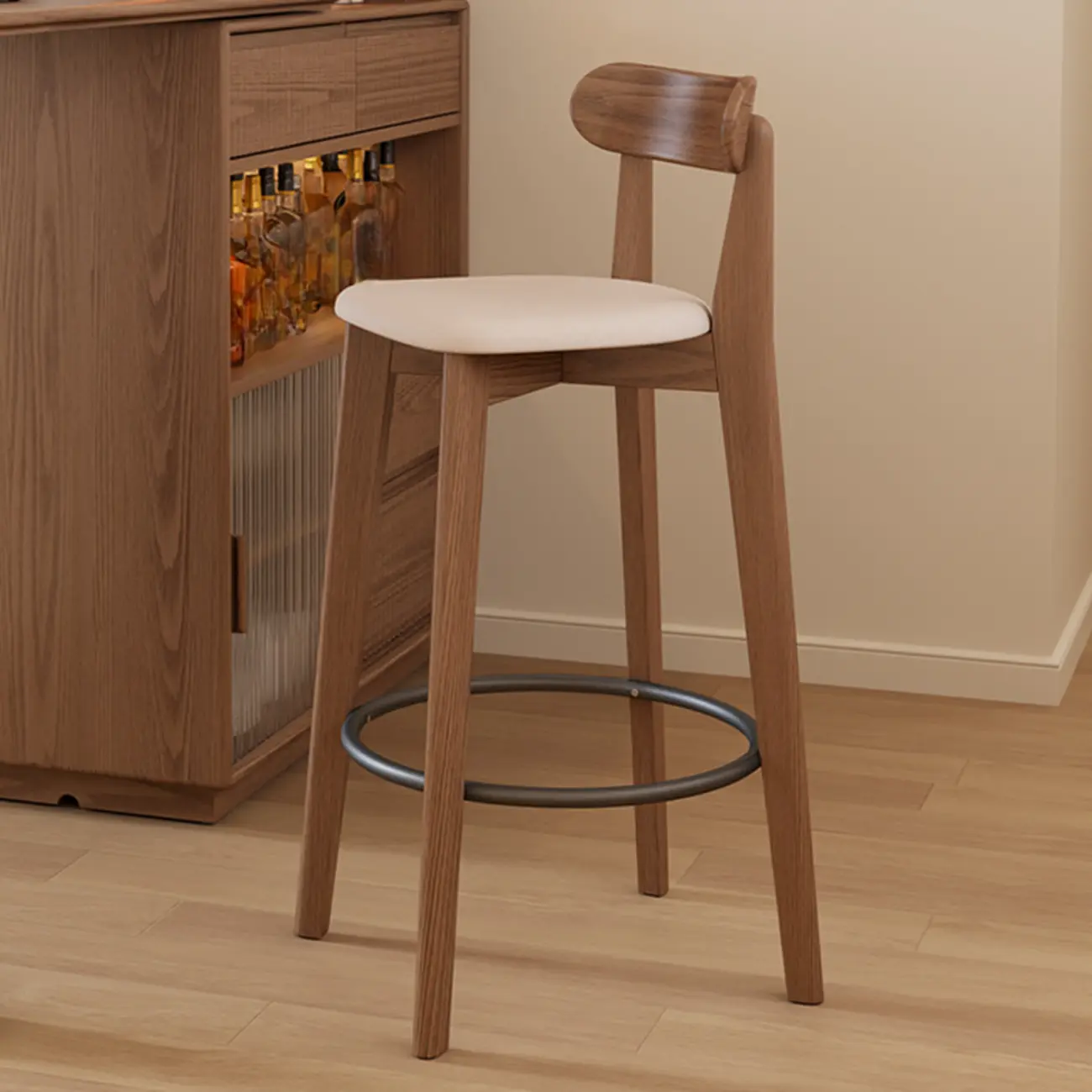 Comfortable Square Brown Wood Bar Stool with Backs Image - 2 | homeyfad