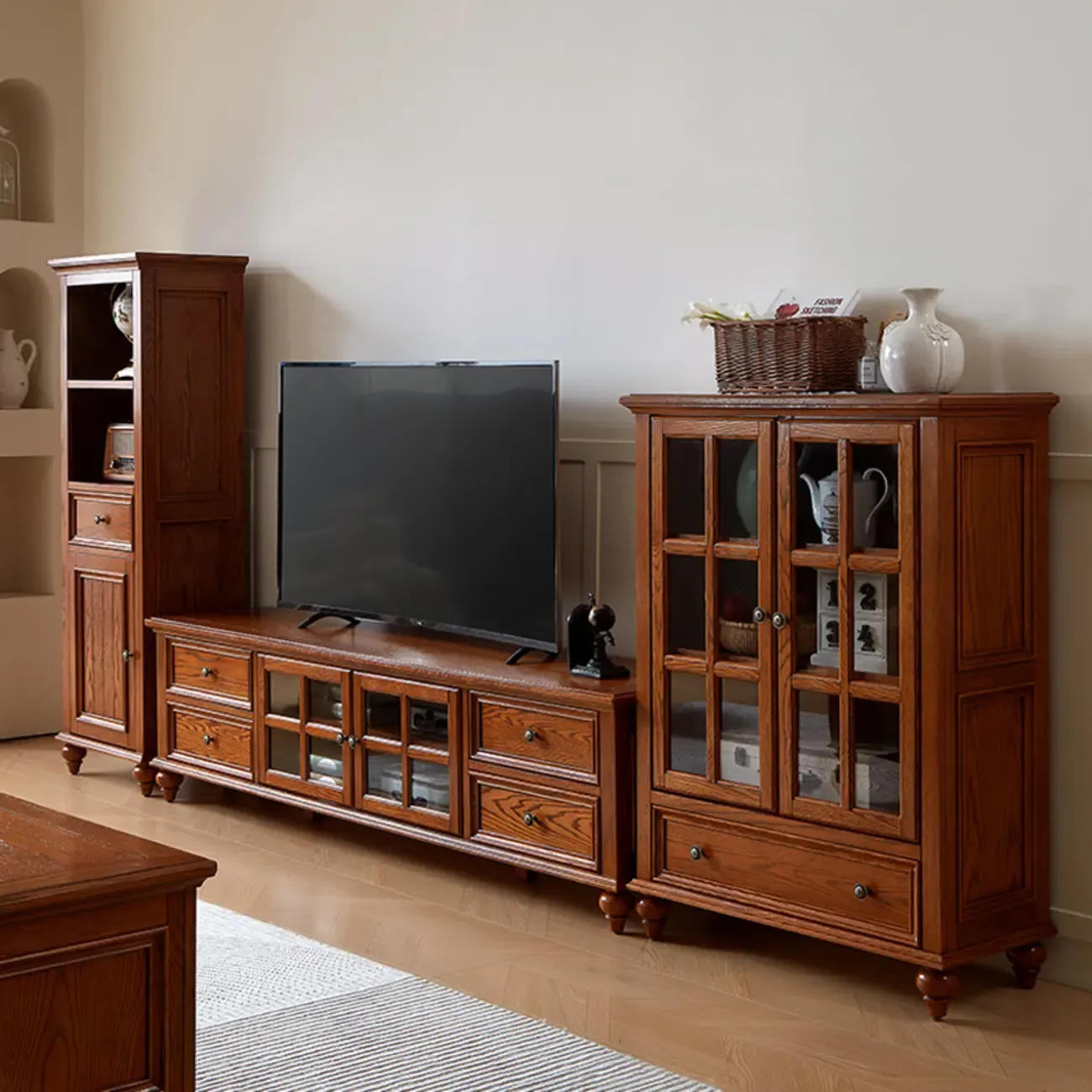 Scandinavian Wooden Floor Display Cabinet for Home Decor Image - 5