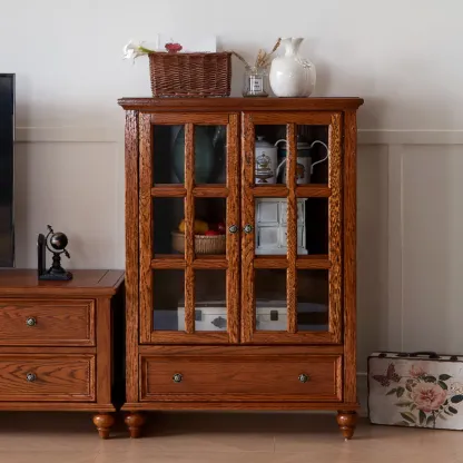 Scandinavian Wooden Floor Display Cabinet for Home Decor Image - 1