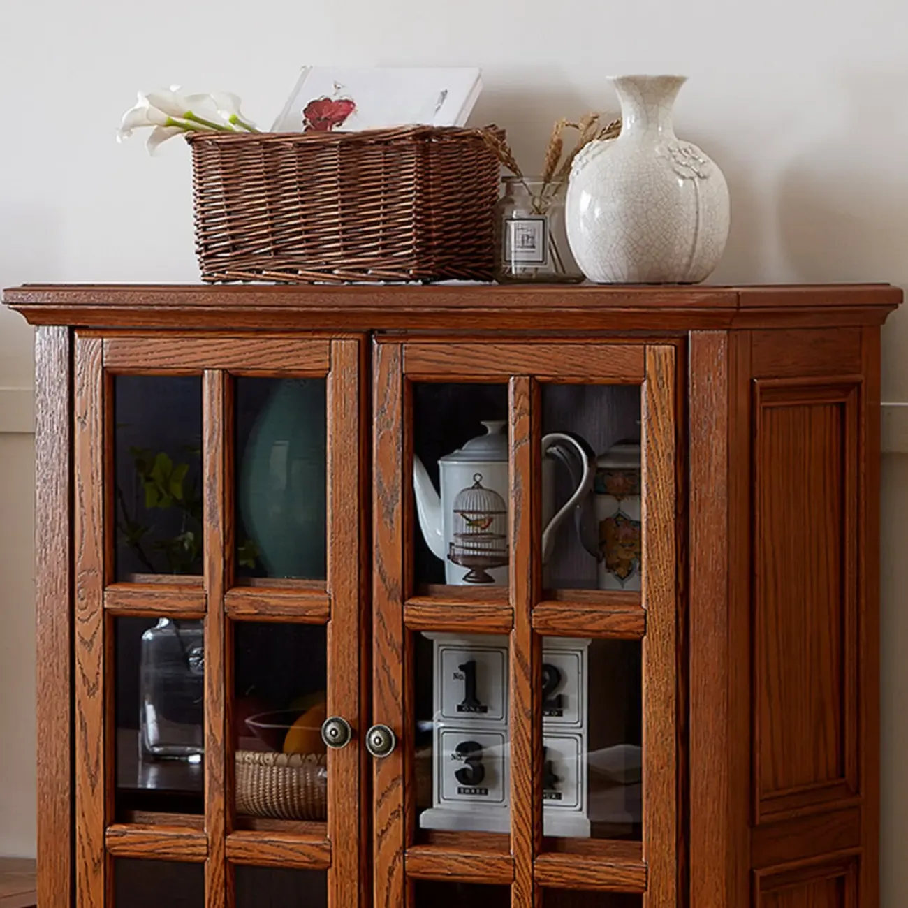 Scandinavian Wooden Floor Display Cabinet for Home Decor Image - 6