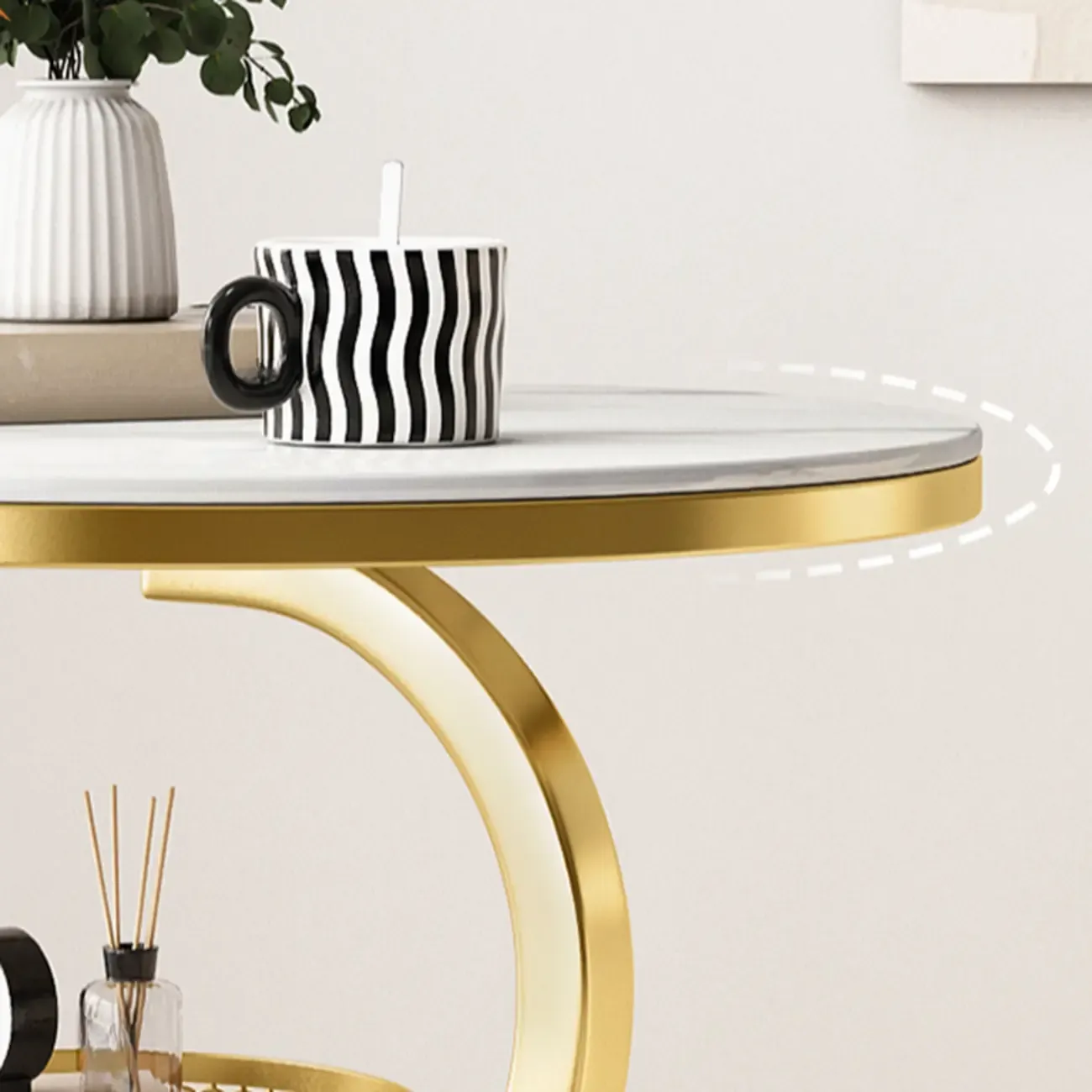 Glam Abstract White Stone 3-Layer Round Side Table Image - 7