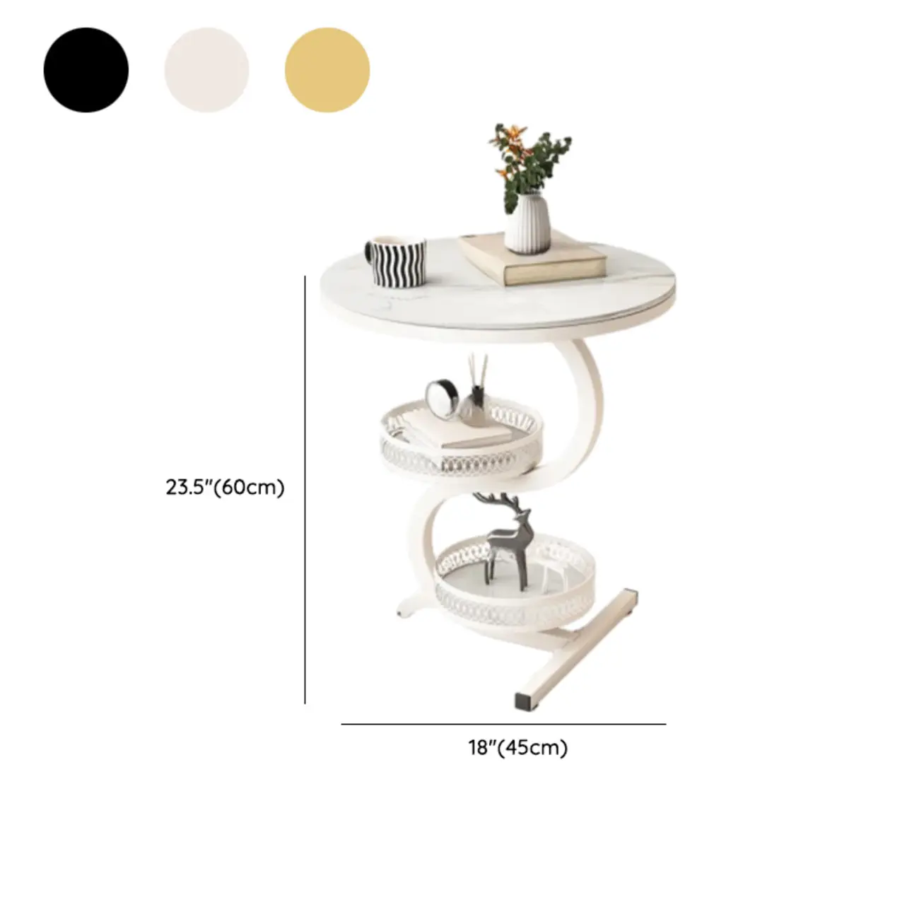 Glam Abstract White Stone 3-Layer Round Side Table #size | homeyfad